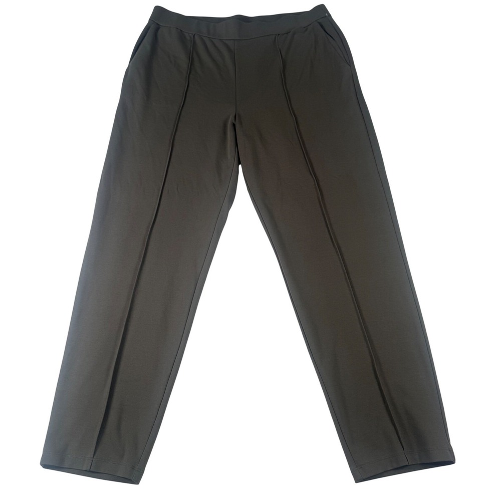 Eileen Fisher Pants L Green Tencel Lyocell Pintuck Quiet Luxury Stretch Pull On